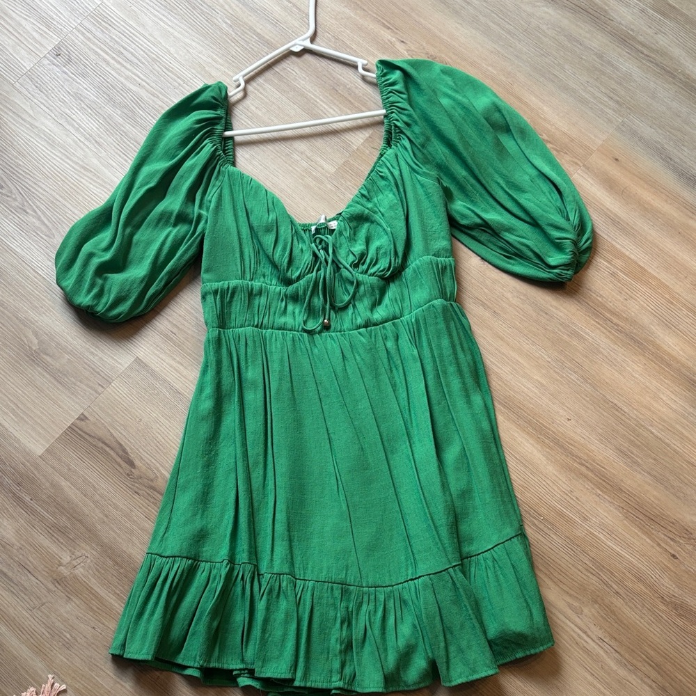 Green Puff Sleeve Mini Dress